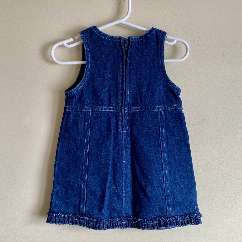 Y2K Denim Sleeveless Dress w/ Embroidered Heart Flower - Picture 2 of 4